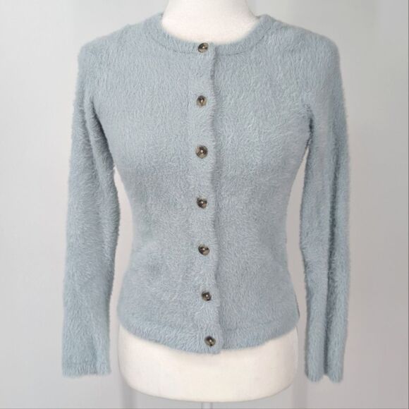Madewell Light Feather Blue Soft Fuzzy Furry Hewitt Cardigan Sweater X-Small XS - Picture 5 of 11